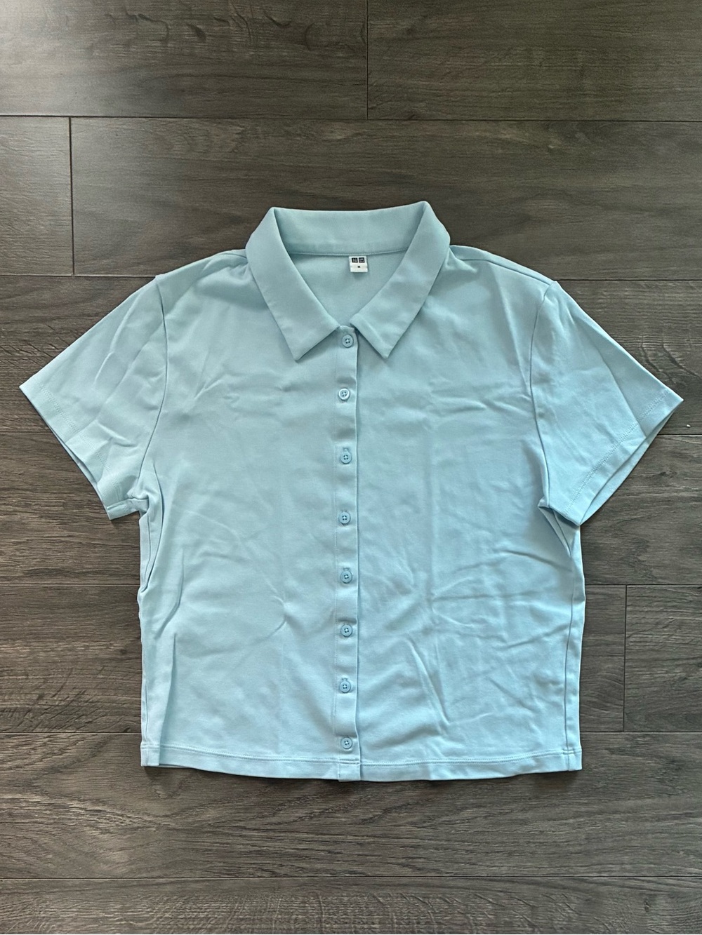 Uniqlo pastel blue button up crop top
